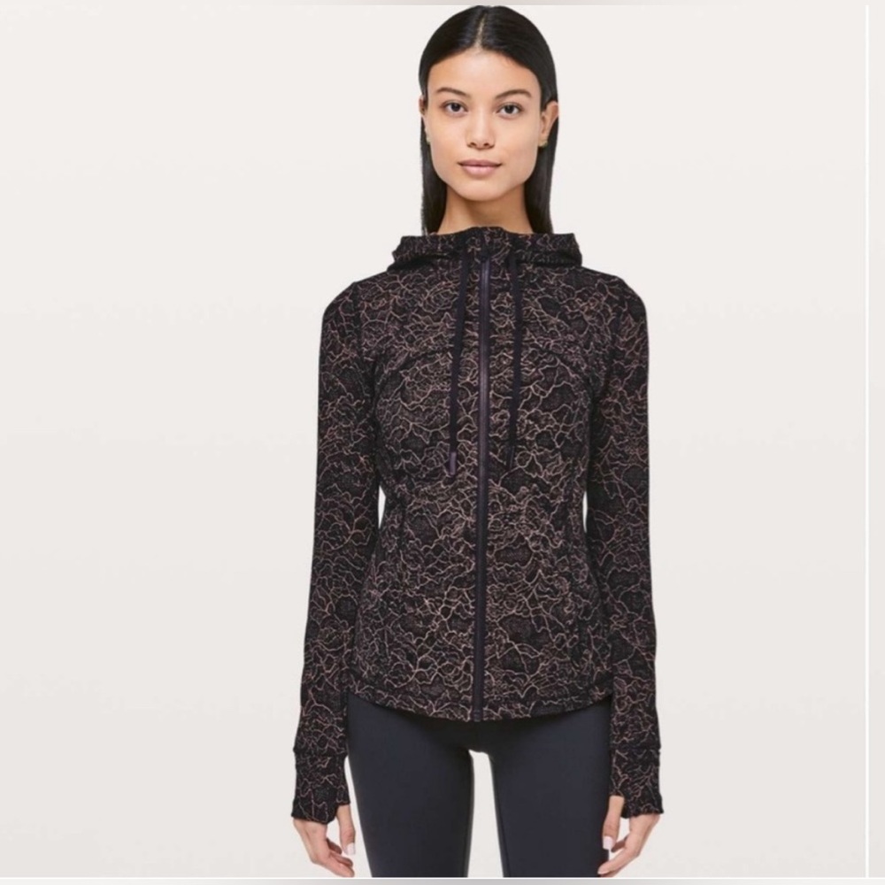 Lululemon Hooded Define Jacket Nulu, black Spanish rose, size 6